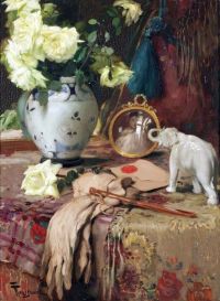 Toussaint Fernand A Still Life With White Roses In A Vase canvas print