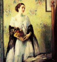 توسان فرناند امرأة شابة تحمل باقة من زهور الصيف مطبوعة على قماش الكانفاس