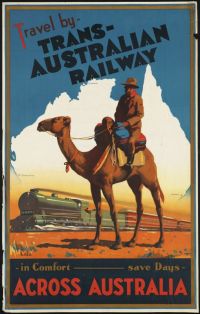 ملصق السفر عبر أستراليا الجمل