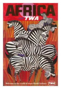 Travel Poster Africa Trans World Airlines Fly Twa Zebras