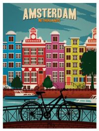 Travel Poster Amsterdam Bridge canvas print