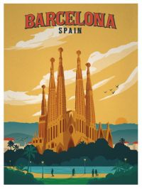 Travel Poster Barcelona Spain canvas print