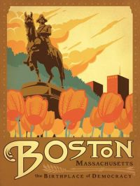 ملصق السفر بوسطن مكان ولادة الديمقراطية