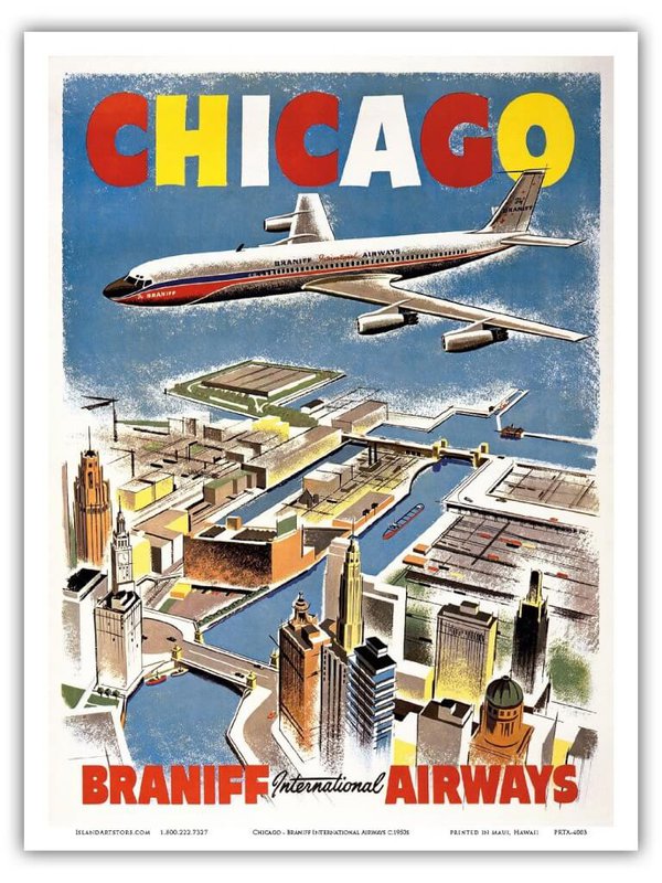 Travel Poster Chicago Braniff canvas print