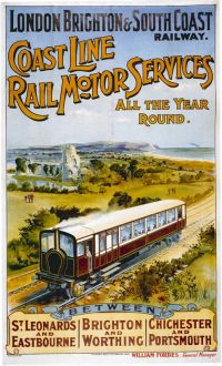 여행 포스터 해안선 철도 모터 서비스