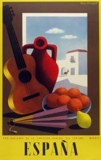 Reiseplakat Spanien Gitarre und Früchte