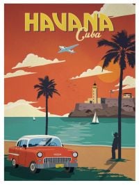 여행 포스터 하바나 쿠바 빨간 차