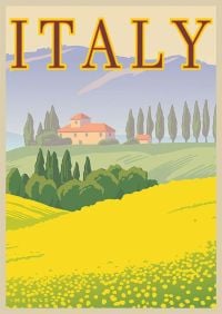 ملصق السفر إيطاليا الحقول