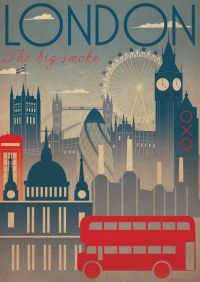 Travel Poster London 2 Stories Buses
