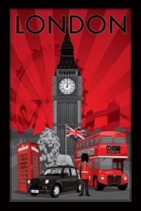 Reiseplakat London Schwarz-Rot-Leinwanddruck