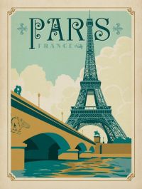 Travel Poster Paris France Bridge Eiffel Tower