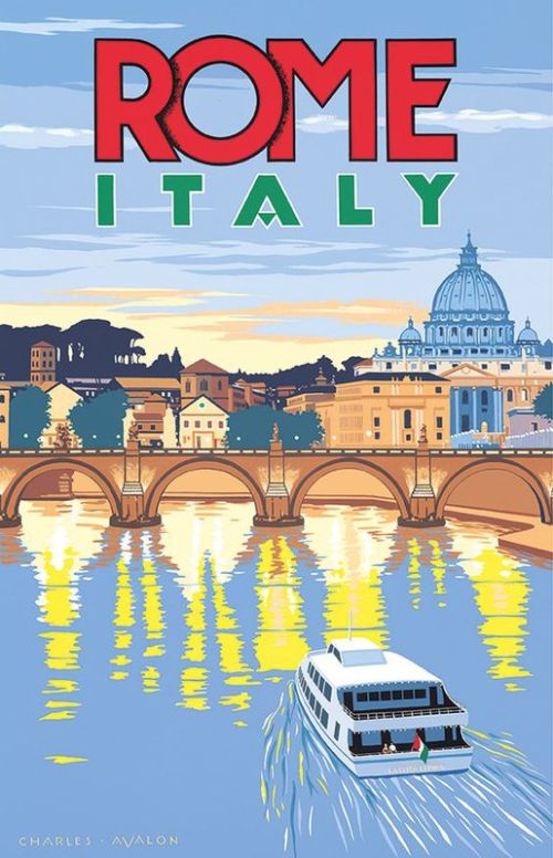 Travel Poster Rome Italy Bridge canvas print