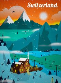 Travel Poster Switzerland Snow Mountains canvas print