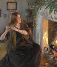 لوحة قماشية Triepcke Kroyer Alfven Marie Brodersen By The Fireplace 1906