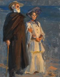 Triepcke Kroyer Alfven Marie Drachmann وزوجته. طول كامل 1905 طباعة قماش