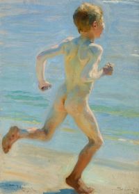 Triepcke Kroyer Alfven Marie Naked Boy الذي يركض على الشاطئ باتجاه البحر مطبوعة على القماش