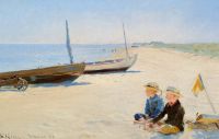Triepcke Kroyer Alfven Marie صبيان يجلسان في الشمس المشرقة على شاطئ سكاجين 1893