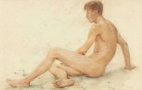 Tuke Henry Scott Study Of A Male Nude Seated Turning Away To The Right