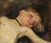 Tuxen Laurits A Reclining Girl With A Black Ribbon Around Her Neck 1889 canvas print