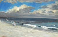 Tuxen Laurits A Woman And A Child Standing On The Beach
