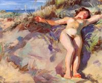 Tuxen Laurits A Young Nude Woman Sunbathing On The Beach In Skagen canvas print