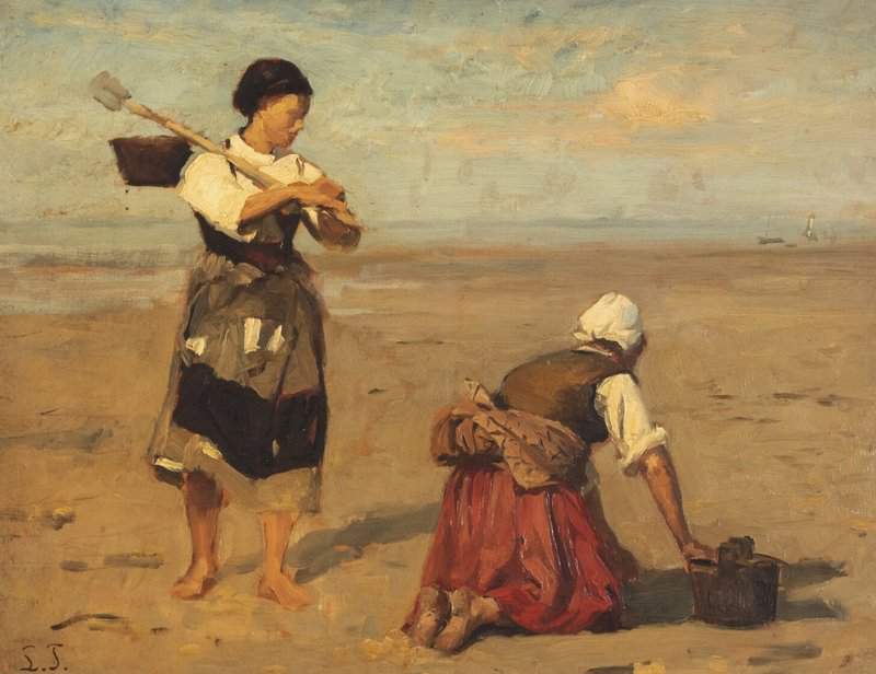 Tuxen Laurits Coastal Scene With Clam Gatherers Presumaly From Brittany canvas print