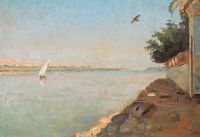 Tuxen Laurits Coastal Scenery From The Nile River In Luxor 1914