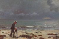 مشهد ساحلي من Tuxen Laurits مع رجل يبحث عن العنبر 1912