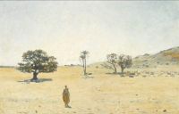 Tuxen Laurits Desert Landscape From Egypt With A Walking Arab 1889