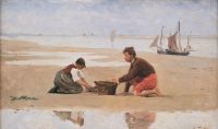 Tuxen Laurits Digging For Worms On The Beach In Cayeux Sur Mer canvas print