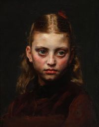 Tuxen Laurits Portrait Of A Girl With Long Blond Hair Tied With A Red Ribbon 1882 canvas print