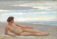 Tuxen Laurits Reclining Nude On The Beach 1908