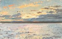 Tuxen Laurits Seascape مع غروب الشمس على الساحل الاسكتلندي 1921