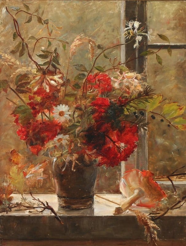 Tuxen Laurits Still Life With Flowers And Amanita On A Window Sill canvas print