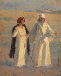توكسين لوريس امرأتين في شمس المساء. فريدريك توكسين وابنتها نينا في رابجيرج مايل كاليفورنيا. 1908