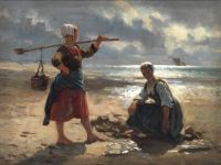 Tuxen Laurits Two Young Women On The Beach Brittany 1876 canvas print