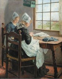 Uhde Fritz Von Dutch Seamstresses Or Sisters In The Sewing Room