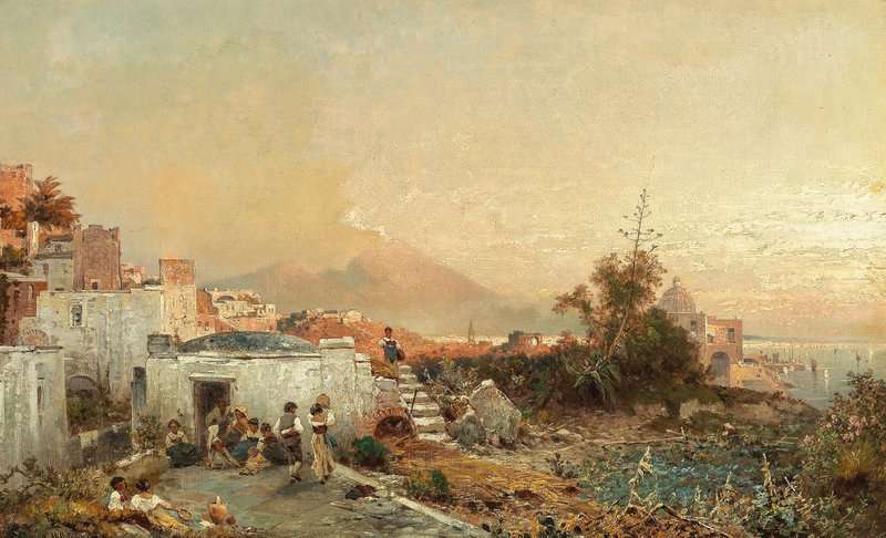 Unterberger Franz Richard A Conversation Before The Gates Of Naples At Dusk canvas print