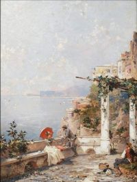 Unterberger Franz Richard An Artist Sketching On A Terrace In Amalfi canvas print