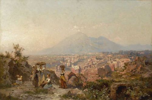 Unterberger Franz Richard Maidens On A Hill Overlooking Pompeii Vesuvius Beyond canvas print