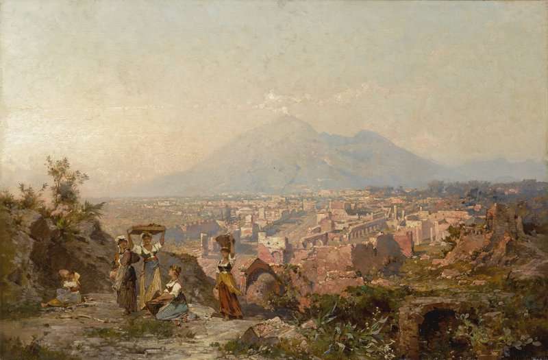 Unterberger Franz Richard Maidens On A Hill Overlooking Pompeii Vesuvius Beyond canvas print