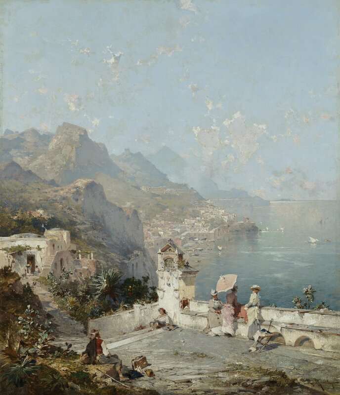 Unterberger Franz Richard The Gulf Of Sorrento Figures On A Veranda Ca. 1888 canvas print