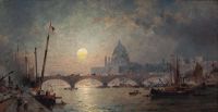 Unterberger Franz Richard The Thames Under The Moon Before London Bridge And St. Paul S canvas print