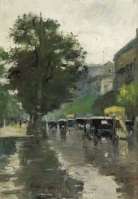 Ury Lesser Berlin Street Scene With Cars And The Hotel Adlon