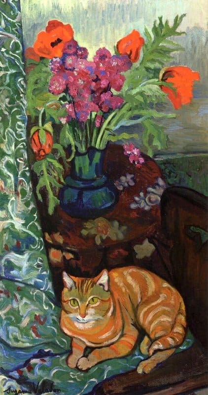 Valadon Suzanne Chat Couche Devant Un Bouquet De Fleurs 1919 canvas print