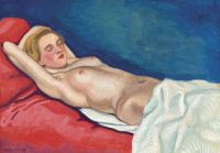 ヴァロットン・フェリックス 赤いソファに横たわる裸の女性 1923年