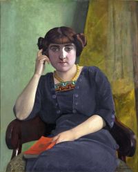 فالوتون فيليكس صورة لامرأة شابة ترتدي قماش قطيفة مطبوع عليها قماش