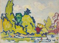 Valtat Louis barcos en el Bois de Boulogne árboles amarillos 1934