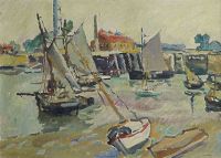 Veleros Valtat Louis en el puerto durante la marea baja Ouistreham Ca. 1927