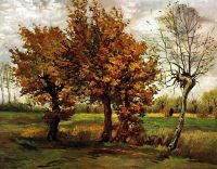 XNUMX本の木のあるヴァンゴッホの秋の風景